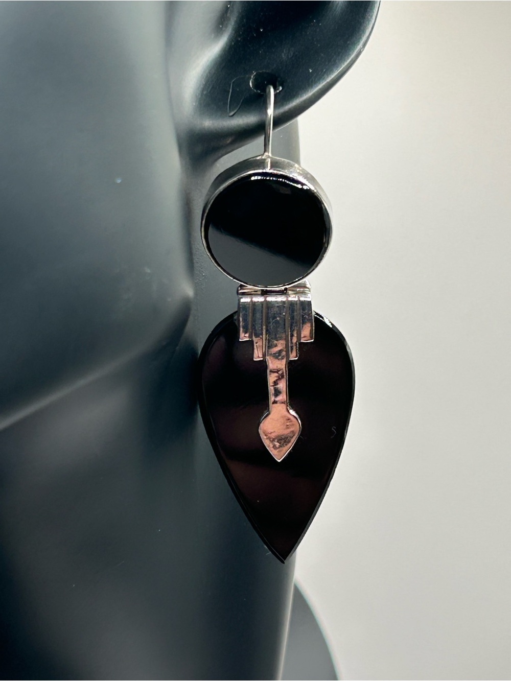 Sterling Silver Black Stone Art Deco Dangle Earrings - 925 Accents